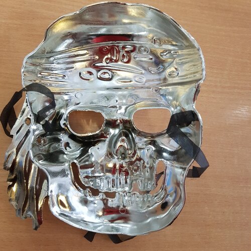 маска вторая голова пират Маска карнавальная Пират-Череп серебро, 20х16х6см, пластик