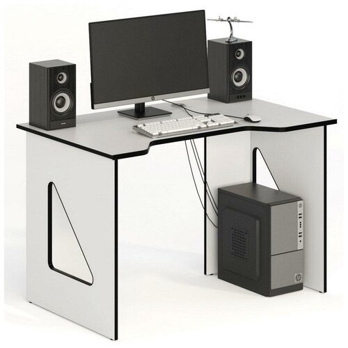 Геймерский стол, Игровой стол 116х73 см. МагМебель СКП-3 Gl-3 белый с черным кантом