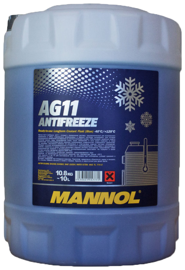 MANNOL MN4011-10 4011-10 MANNOL ANTIFREEZE LONGTERM AG11 10 л. Готовый раствор охлаждающей жидкости антифриз синий 1шт