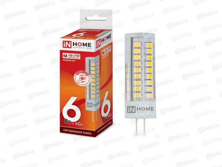 Лампа светодиодная LED-JCD 6Вт 230В G4 6500К 570Лм IN HOME 4690612036168