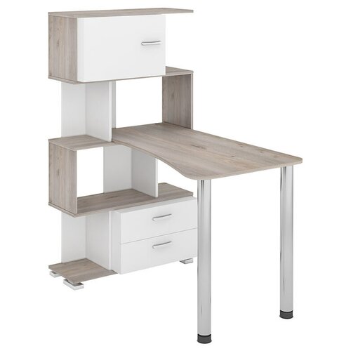 фото Компьютерный стол мэрдэс домино нельсон сл-5-4ст-2+бд+бя, шхг: 75х118.2 см, цвет: нельсон/белый жемчуг/нельсон/белый жемчуг