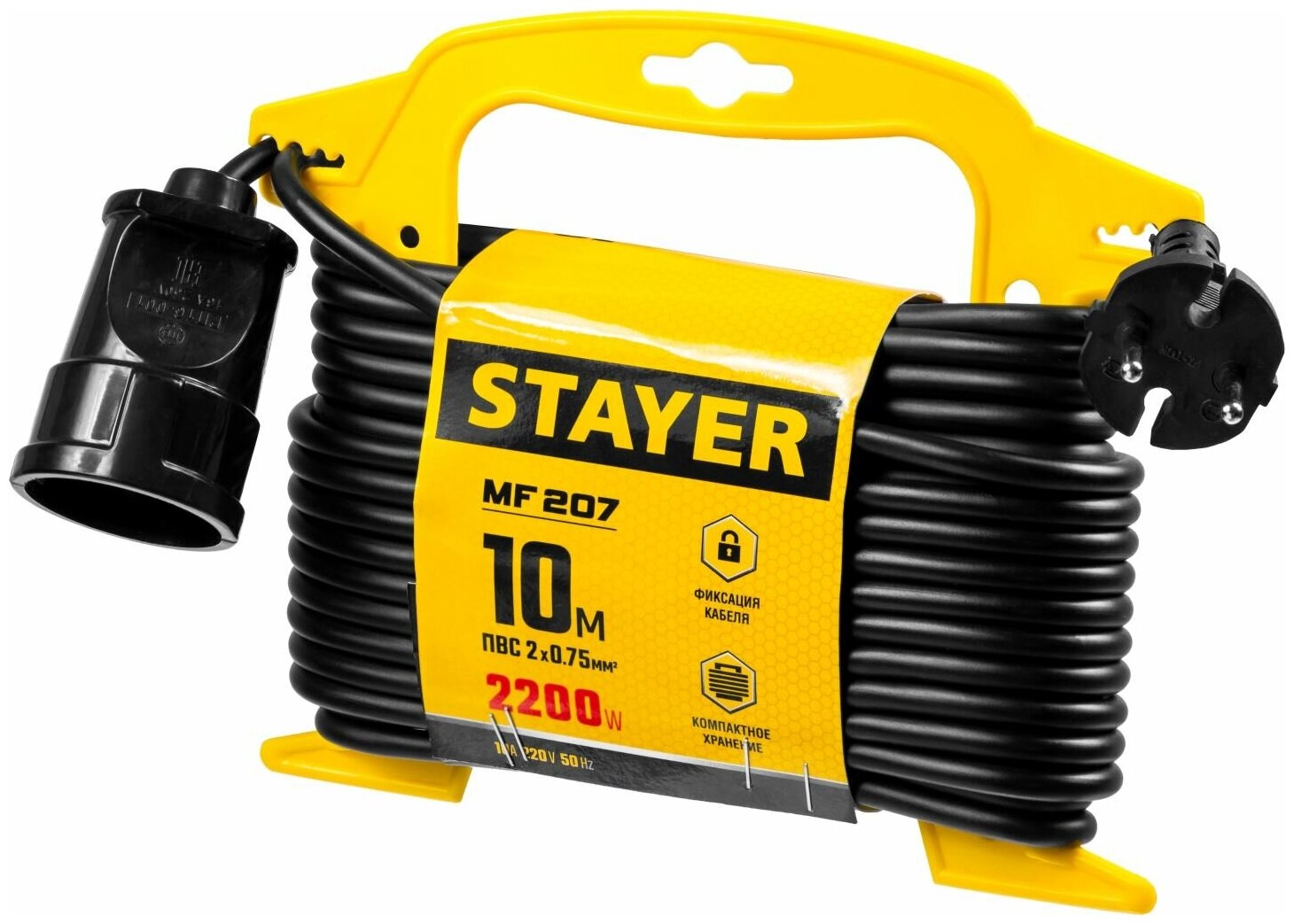 Удлинитель на рамке "MF 207", 10 м, 2200 Вт, 1 гнездо, ПВС 2х0,75 мм2, STAYER 55014-10_z01