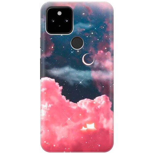 фото Ультратонкий силиконовый чехол-накладка для google pixel 5 с принтом "месяц и розовые облака" gosso