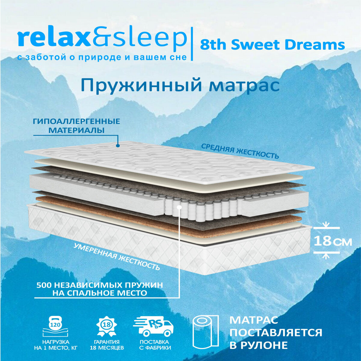 Матрас Relax&Sleep ортопедический пружинный 8th Sweet Dreams (140 / 185)