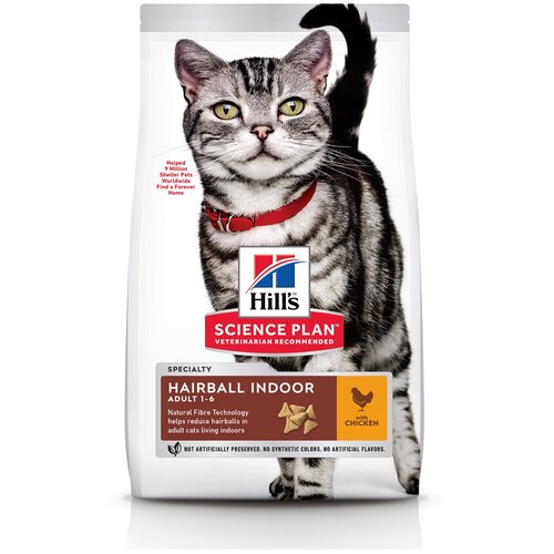 Корм HILLS Hill's Science Plan Hairball Indoor для домашних кошек вывод шерсти из желудка, с курицей 10 кг