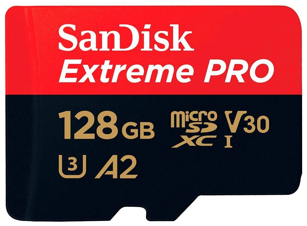 Карта памяти SanDisk Extreme PRO microSDXC 128 ГБ Class 10, V30, A2, UHS Class 3, R/W 170/90 МБ/с, адаптер на SD, 1 шт.