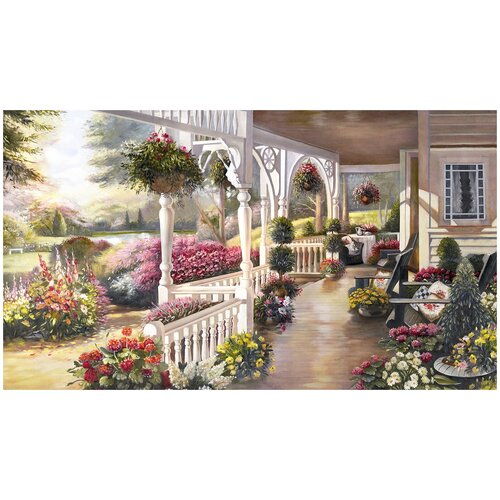 Фотообои Уютная стена Веранда с видом на прекрасный сад 480х270 см Виниловые Бесшовные (единым полотном)