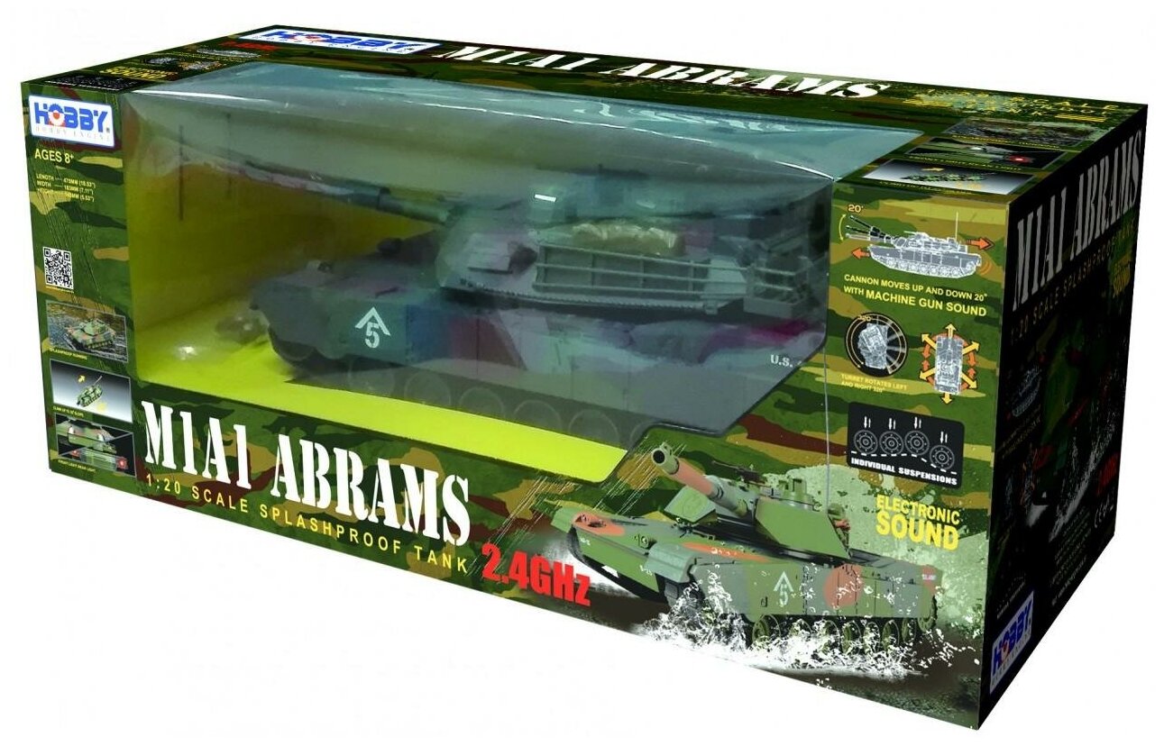 Танк Hobby Engine М1А1 Abrams с влагозащитой (0731), 1:20, 63.5 см