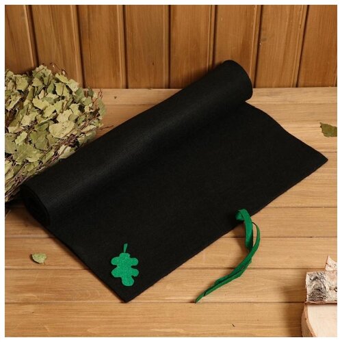 фото Коврик банный 150*50 см с аппликацией "дубовый лист", черный 5290331 сима-ленд