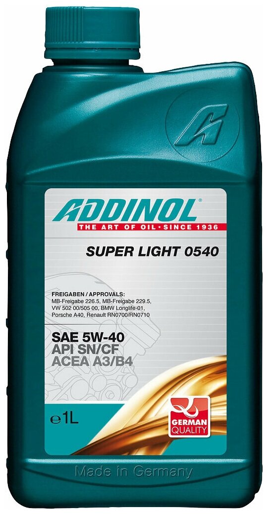 Масло моторное ADDINOL SUPER LIGHT 0540 SAE 5W-40 1Л 4014766072719