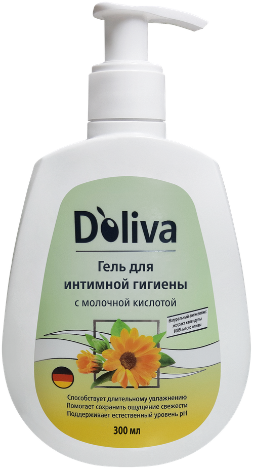 Doliva гель для интимной гигиены с молочной кислотой натуральный, Долива средство для ухода за интимной зоной антибактериальный, увлажняющий, 300 мл