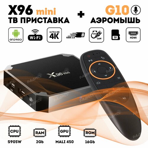 Смарт ТВ приставка X96 mini 2/16 Гб + Пульт c голосовым управлением G10