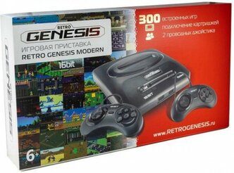 Игровая приставка 16 bit Sega Retro Genesis Modern (300 в 1) + 300 встроенных игр + 2 геймпада (Черная)