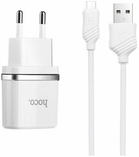 Зарядное устройство HOCO C12 Белый ЗУ с USB + кабель Micro USB (5B, 2400mA)