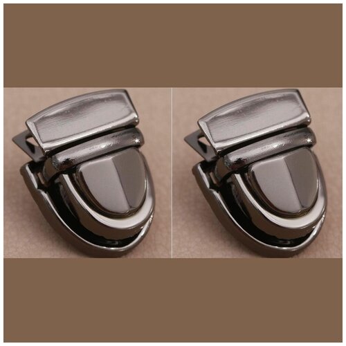 Застёжка (замок) для сумки темное серебро (цвет черный никель) 3х2х1,5 см, комплект 2 штуки - фурнитура для сумок