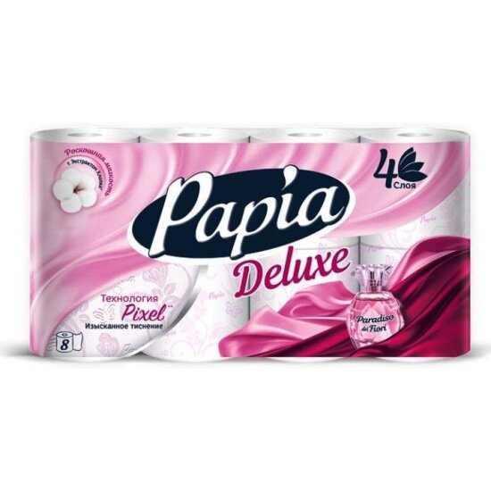 Туалетная бумага Papia Deluxe Paradiso Fiori, 4 слоя, 8 рулонов