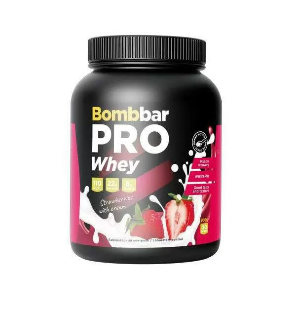 Протеин BOMBBAR PRO Whey, 900 гр, клубника со сливками