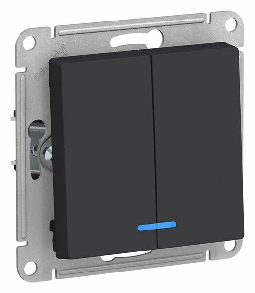 Выключатель двухклавишный с подсветкой Systeme Electric (Schneider Electric) AtlasDesign 10А, карбон ATN001053 1шт