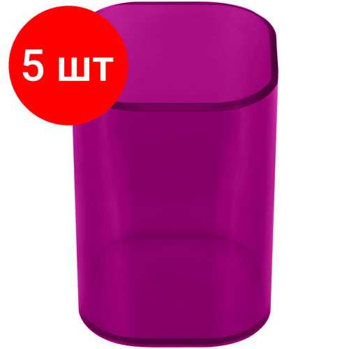 Комплект 5 шт, Подставка-стакан СТАММ Фаворит, пластиковая, квадратная, тонированная фиолетовая