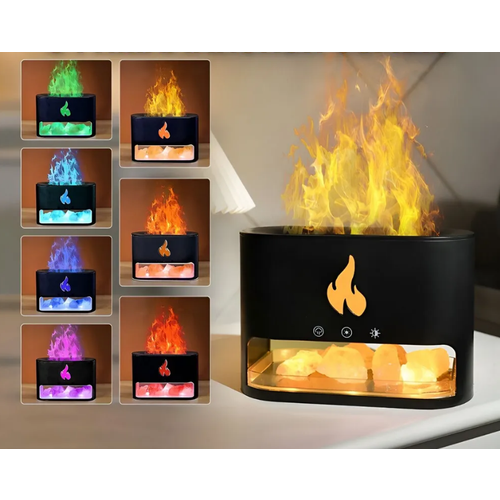 Увлажнитель воздуха с гималайской солью аромадиффузер с эффектом пламени черный 1650₽