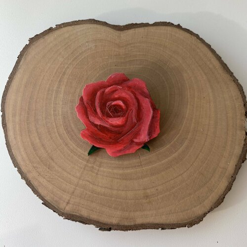фото Брошь создашева анна деревянная ручной работы брошь роза / значок цветок, розовый
