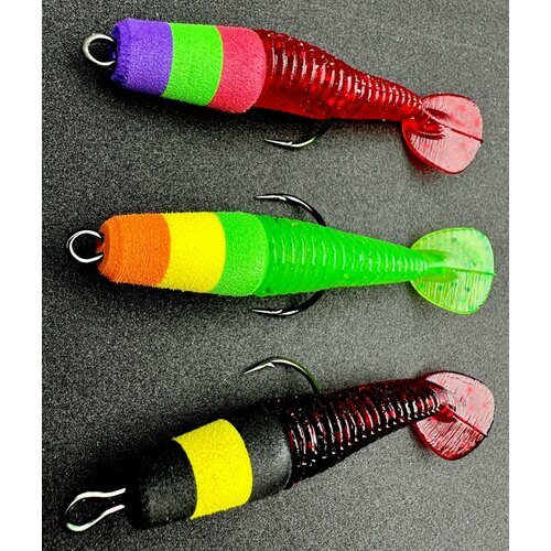 Мандула Джиг-киллер 3 шт с виброхвостом 80 мм, флюоресцентная плавающая для отводного поводка на щуку, лосось, сом, окунь, судак 4 гр рыболовная приманка мягкая для спиннинга джиговая на хищника