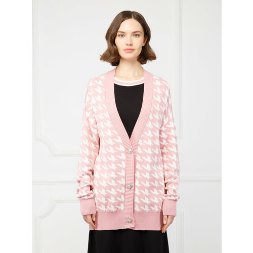 Кардиган ELEGANZZA, размер M, розовый, белый кардиган jfuncy мужской с v образным вырезом модный винтажный свободный трикотажный свитер в полоску осень зима 2022