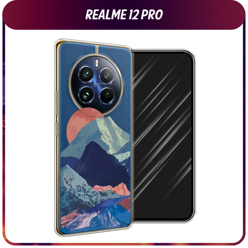 Силиконовый чехол на Realme 12 Pro/Realme 12 Pro Plus / Реалми 12 Про/Реалми 12 Про Плюс Закат в снежных горах, прозрачный силиконовый чехол на realme 12 pro realme 12 pro plus реалми 12 про реалми 12 про плюс котик с ножом прозрачный