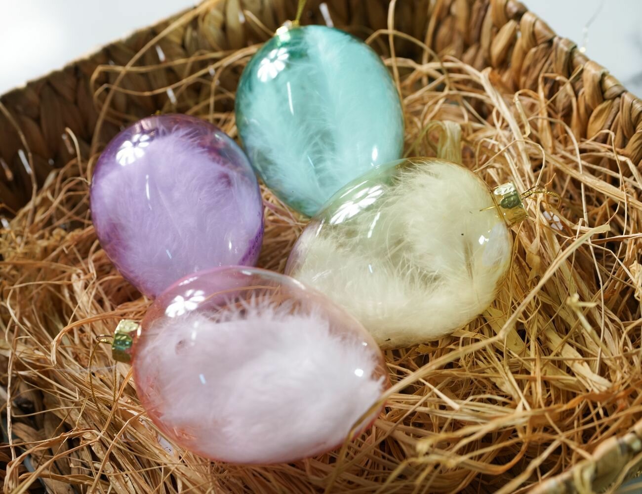 Подвесные украшения - яйца плюм Д'АНЖ, стекло, 12 см, 4 шт, Goodwill PE50077