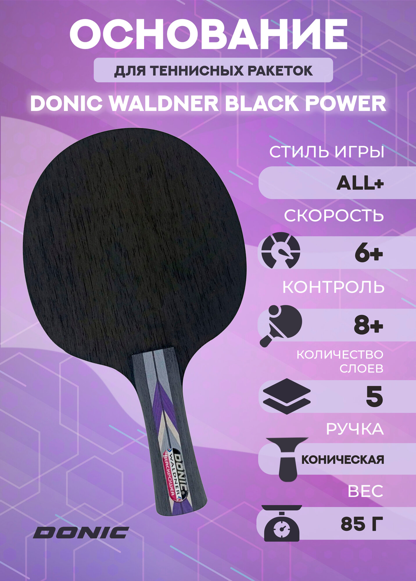 Основание ракетки для настольного тенниса Donic Waldner Black Power FL
