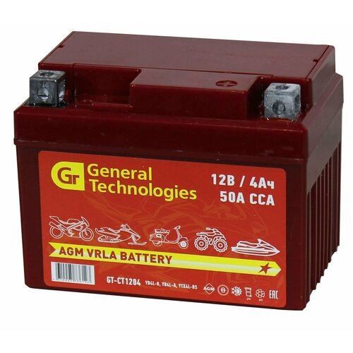 Аккумулятор для мотоцикла 4 Ач General Technologies AGM CT 1204 (YB4L-B, YB4L-A, YTX4L-BS)