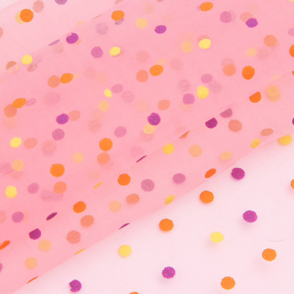 фото 28438 Органза в горошек, 50см*75см (+/-2см), 100 % п/э, розовый