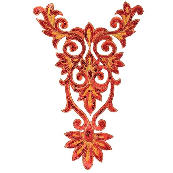 Термоаппликация с пайетками « Вензель» для декорирования танцевальных костюмов, национальной одежды, размер 15*24 см, упак. 1 шт: цвет: красная