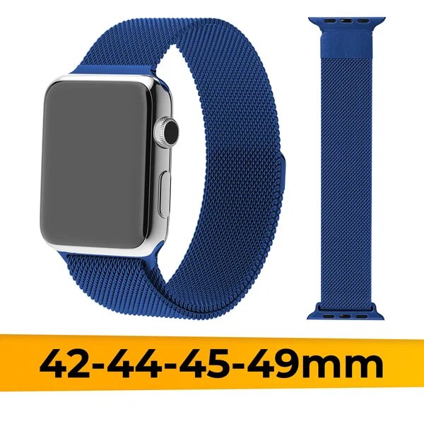 Ремешок миланская петля для Apple Watch 42-44-45-49 mm, Series 1-9, SE, Ultra / Металлический браслет для часов Эпл Вотч 42-49 мм / Синий