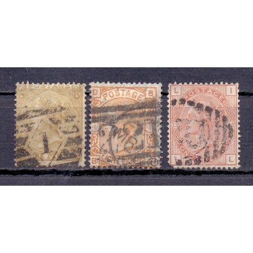 Почтовые марки Великобритании. 1862, 1873 и1880 годы. Королева Виктория. Редкие, в коллекцию. Набор 3 марки.