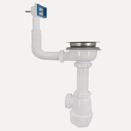 Изображение товара AQUANT сифон для кухонной мойки 115 мм с квадратным переливом из нержавейки