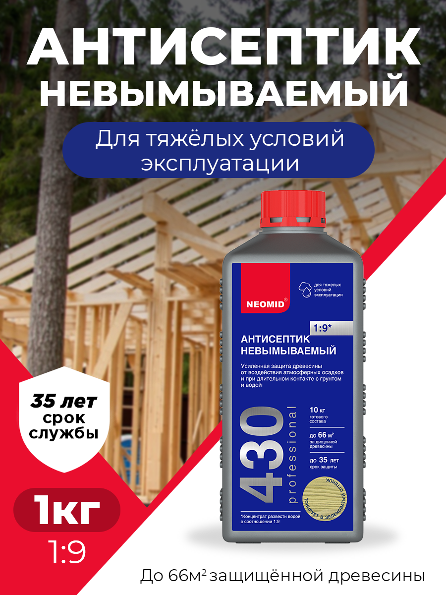 Антисептик-консервант для тяжелый условий эксплуатации NEOMID 430 Eco невымываемый концентрат 1 кг