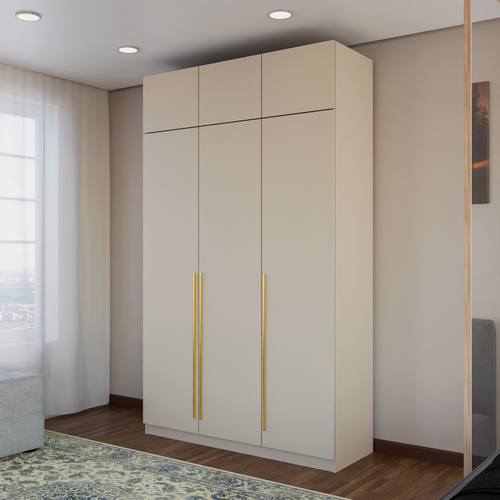 Изображение товара Шкаф распашной Пакс - 3 с антресолью | ЛДСП Кашемир | Ручки Золотые