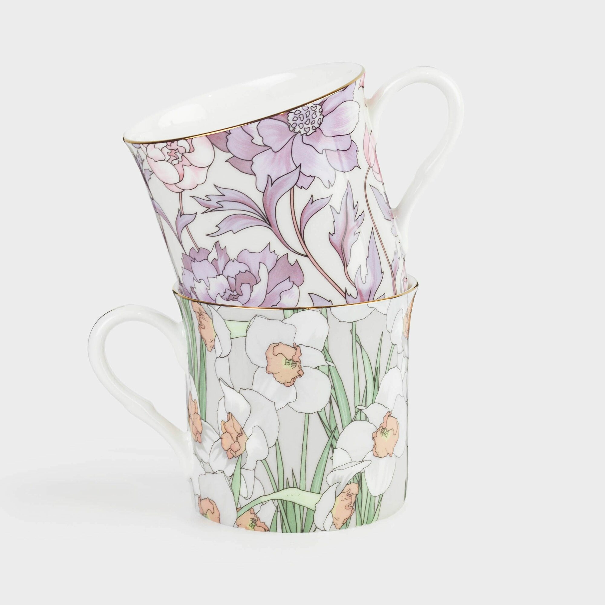 Кружка 330 мл 2 шт фарфор F с золотистым кантом Цветы Surreal