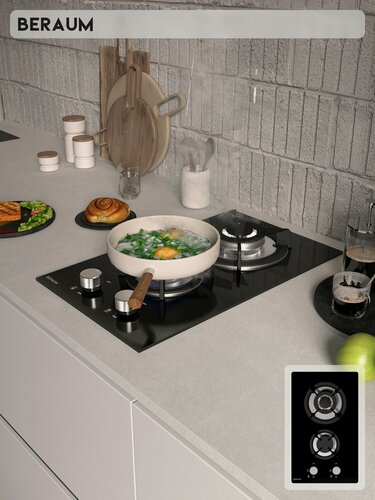 Изображение товара Газовая варочная панель Beraum HG-2G106, 2 конфорки, газ-контроль, черный