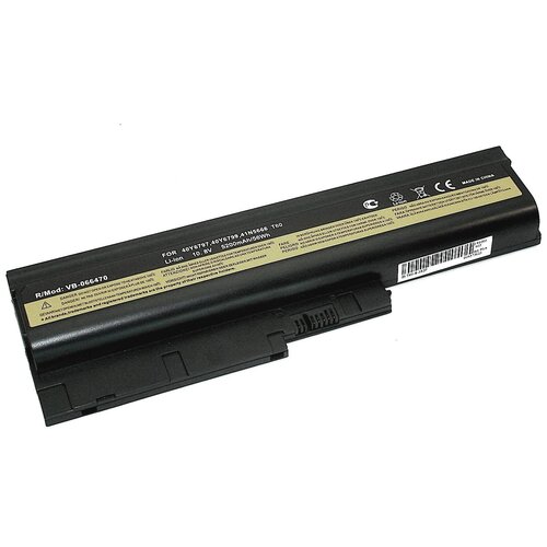 Аккумуляторная батарея для ноутбука Lenovo ThinkPad T60, T60p, T61 10.8V 5200mAh OEM черная аккумулятор для ноутбука lenovo r60 0658 5200 mah 11 1v