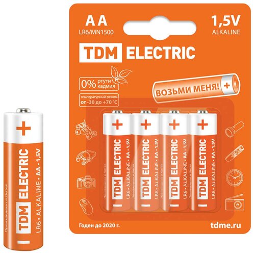 TDM Элементы питания LR6 AA Alkaline 1,5V BP-4 TDM SQ1702-0003