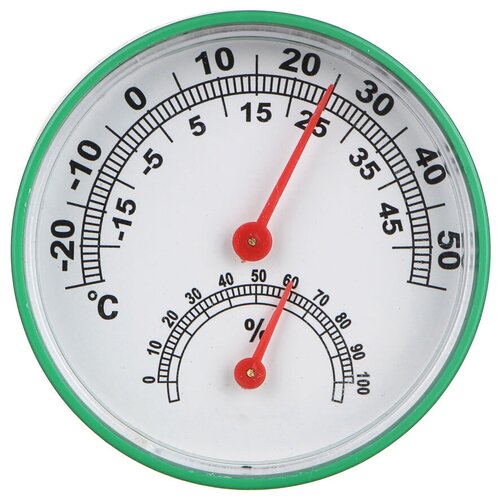 Термометр с влагомером, диаметр: 6,3 см, цвет: зеленый