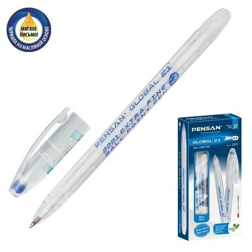 Ручка шариковая масляная Pensan "Global-21", чернила синие, корпус прозрачный, узел 0,5 мм, линия письма 0,3 мм