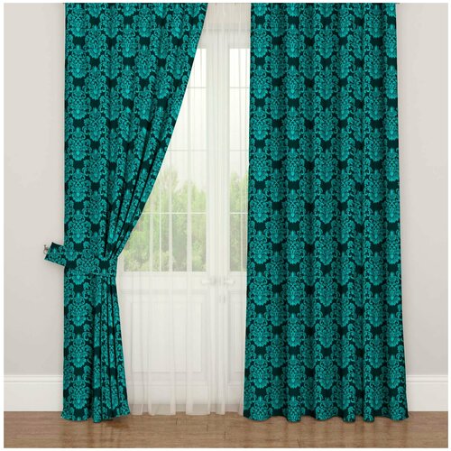 фото Шторы сирень "бирюзовый орнамент", 145*260 2 шт.