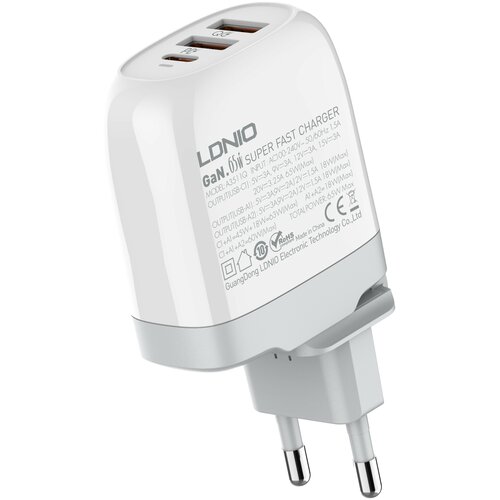 Сетевое зарядное устройство LDNIO A3511Q 65W GaN Super Fast Charging with PD+QC ports, Travel Adapter азу ldnio c304q quick charge 3 0 кабель type c 18w