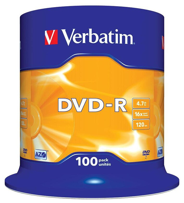 DVD-диск Verbatim 4.7 Gb, 16x, Cake Box (100шт)