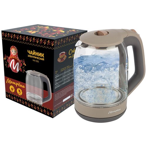 фото Чайник электрический матрена ma-006 1,8 л, стекло, пластик, бежевый матрёна