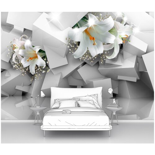 Фотообои на стену первое ателье Лилии в нагромождении кубов 140х100 см ШхВ флизелиновые Premium 1292₽