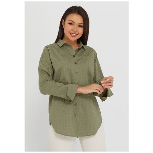 фото Рубашка женская katharina kross kk-b-0004v-оливковый.принт, прямой силуэт / сlassic fit, цвет зеленый, размер 54